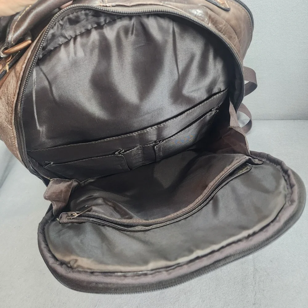 Wilsons Leather Backpack Brown Multi Pocket Laptop Travel Bag Mens OS